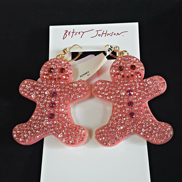 NEW! CRYSTAL GINGERBREAD Man EARRINGS Betsey JOHNSON - Picture 3 of 4